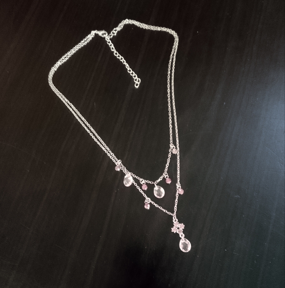 Modern Silver and Pink Lariat Necklace